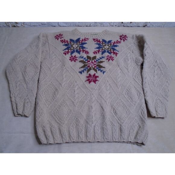 Vintage Outback Red Sweater Women Sz M Wool Beige Snowflake Cable Knit Grandma - Picture 1 of 7